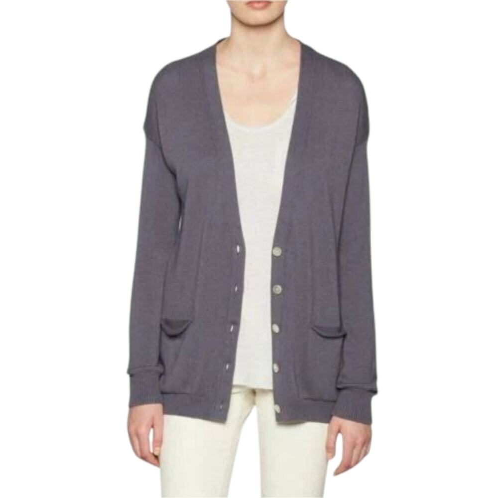 Brochu Walker Button Up Cardigan Cotton Cashmere Sweater in Grey